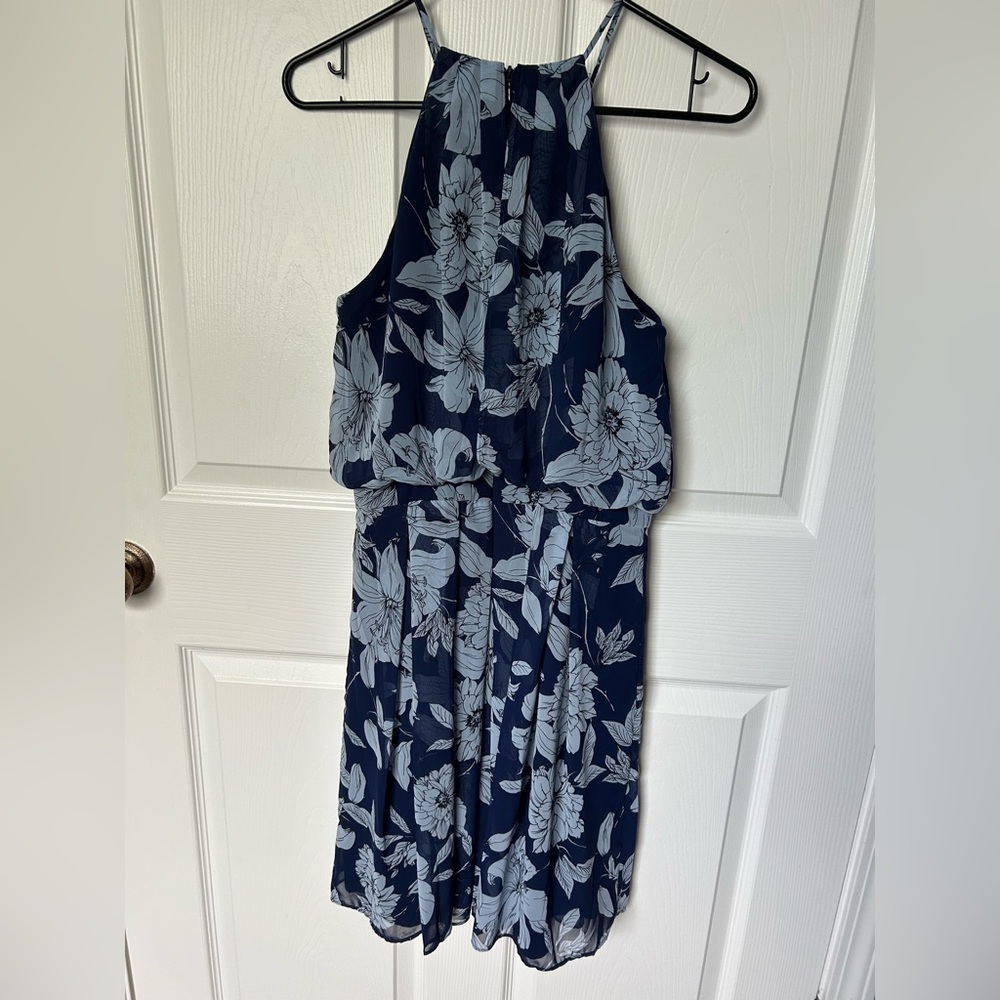 Eliza J Blue Floral Halter Pleated Midi Dress Size 6 - Picture 7 of 13